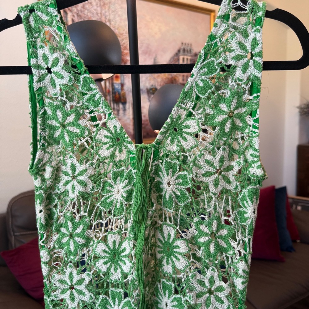 $885 Stella Pardo Paris Organic Cotton Floral Crochet Maxi Dress Green White S - Picture 15 of 15